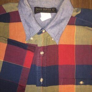 VINTAGE Deep River Trading Co Mens Large Plaid Long Sleeve Button Up Shirt